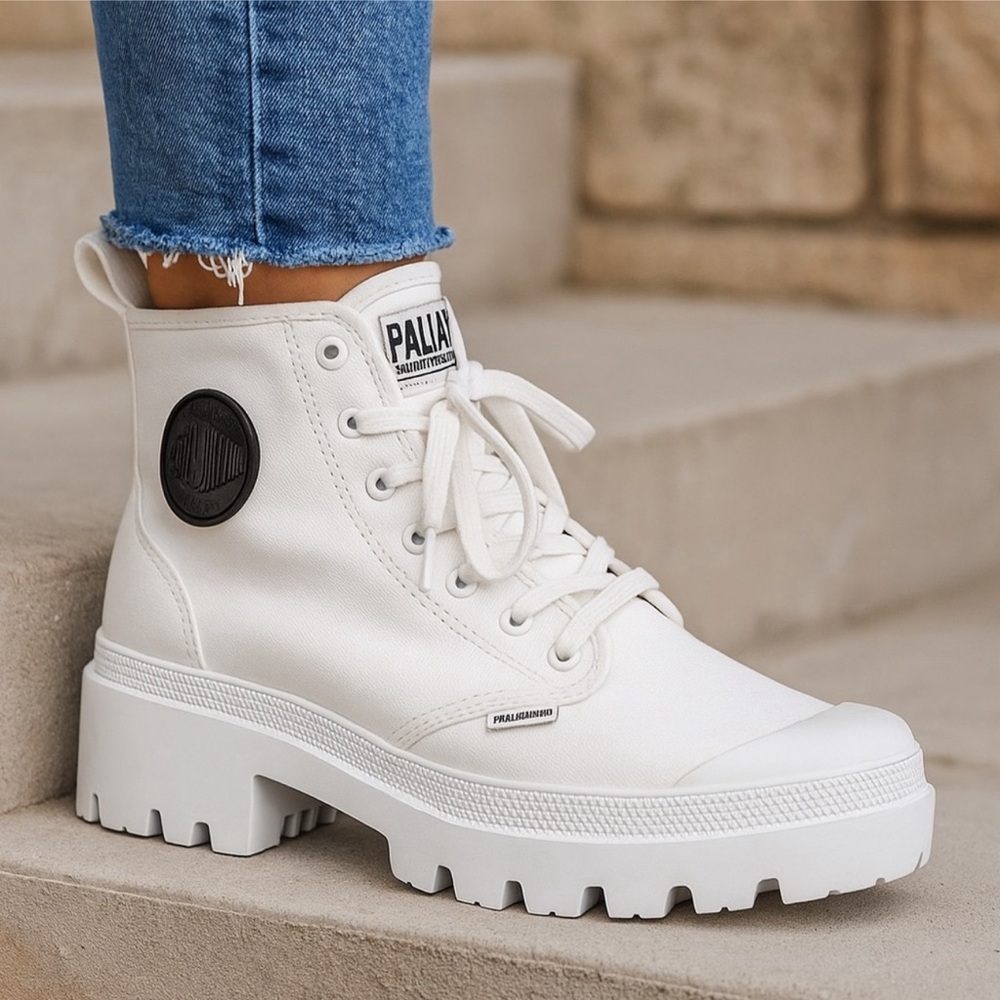 Palladium Women's White Lace-Up Boots